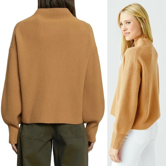 ALC Wool Cashmere Ribbed Knit Oversized Balloon Sleeve Boxy Mockneck Sweater XL - Picture 3 of 16